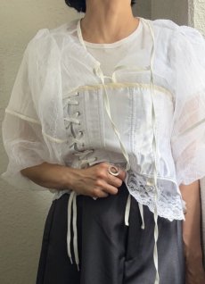 画像13: VOLUME SLEEVE DOUBLE RIBBON DESIGN TULLE L/S CARDIGAN  / Ladies M (13)