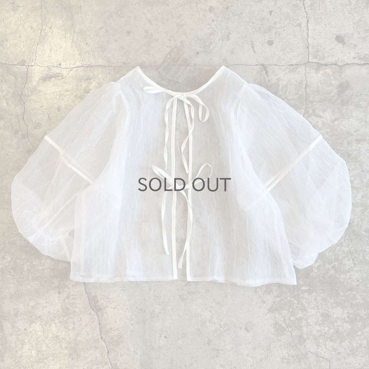 画像1: VOLUME SLEEVE DOUBLE RIBBON DESIGN TULLE L/S CARDIGAN  / Ladies M (1)