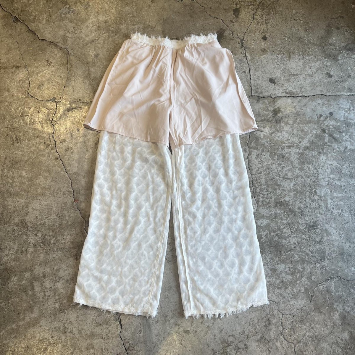 画像3: ALL OVER SHORT FRINGE EMBROIDERY DESIGN SHEER WIDE PANTS / W26~W32 (3)