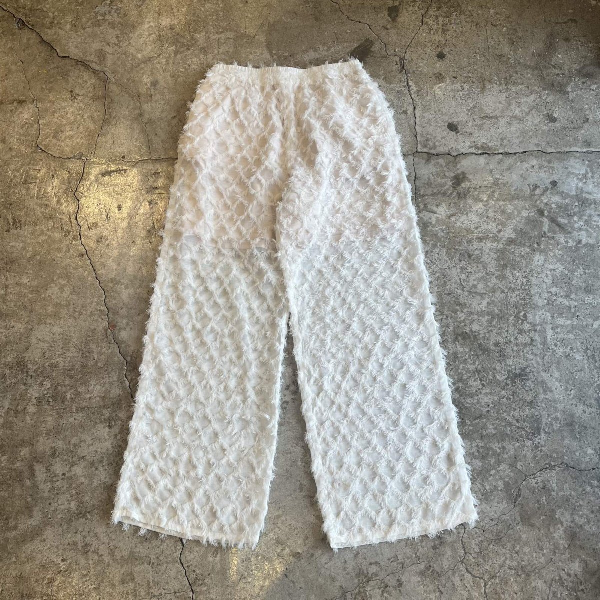 画像1: ALL OVER SHORT FRINGE EMBROIDERY DESIGN SHEER WIDE PANTS / W26~W32 (1)