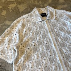 画像3: ALL OVER KNITTING LACE UP PATTERN S/S SHIRT / Mens L (3)