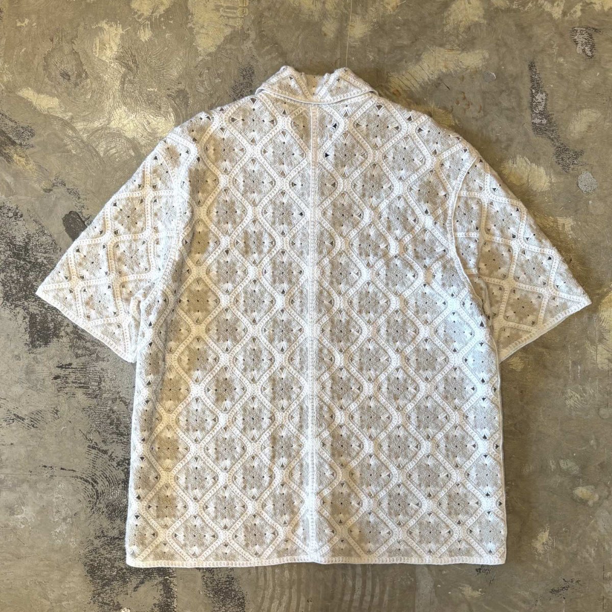 画像2: ALL OVER KNITTING LACE UP PATTERN S/S SHIRT / Mens L (2)