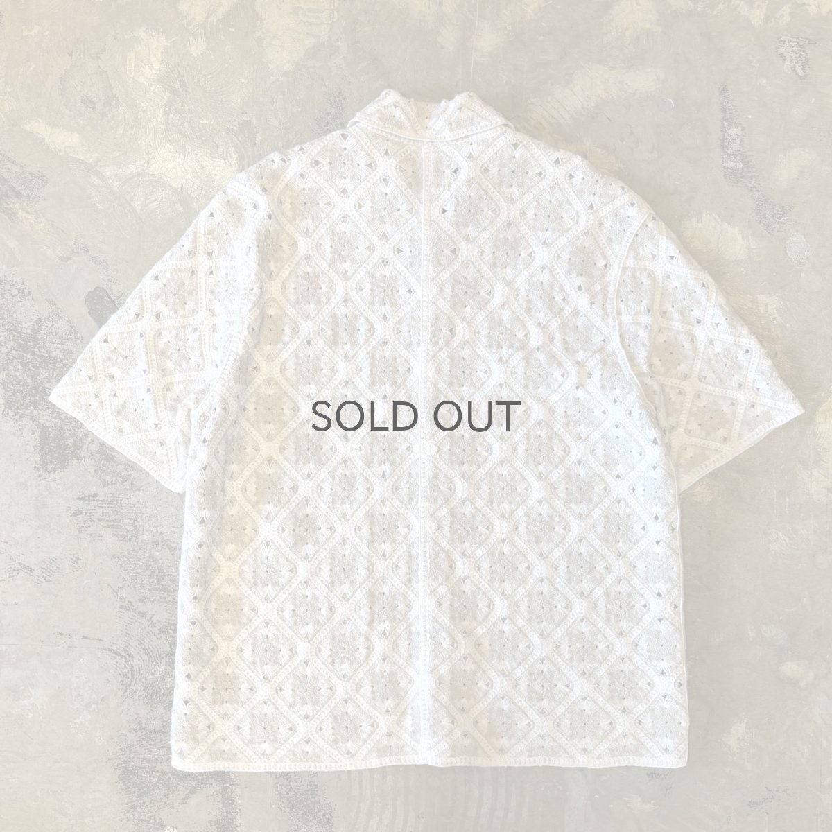 画像2: ALL OVER KNITTING LACE UP PATTERN S/S SHIRT / Mens L (2)