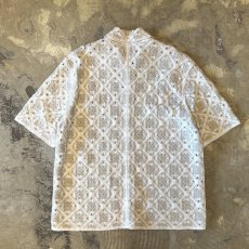 画像2: ALL OVER KNITTING LACE UP PATTERN S/S SHIRT / Mens L (2)