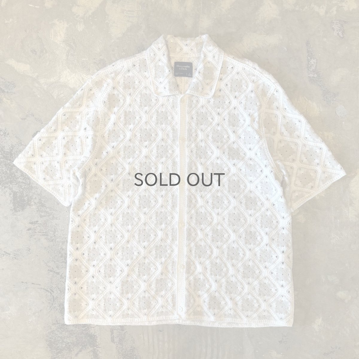 画像1: ALL OVER KNITTING LACE UP PATTERN S/S SHIRT / Mens L (1)