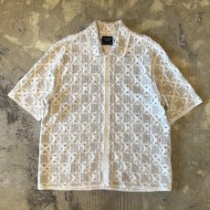 画像1: ALL OVER KNITTING LACE UP PATTERN S/S SHIRT / Mens L (1)