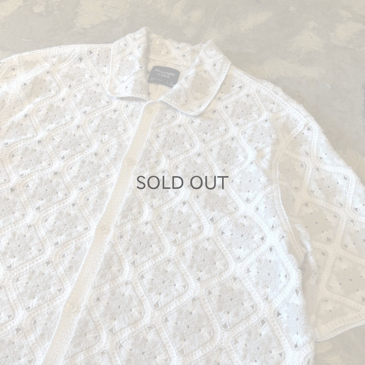 画像4: ALL OVER KNITTING LACE UP PATTERN S/S SHIRT / Mens L (4)