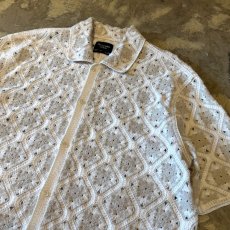 画像4: ALL OVER KNITTING LACE UP PATTERN S/S SHIRT / Mens L (4)