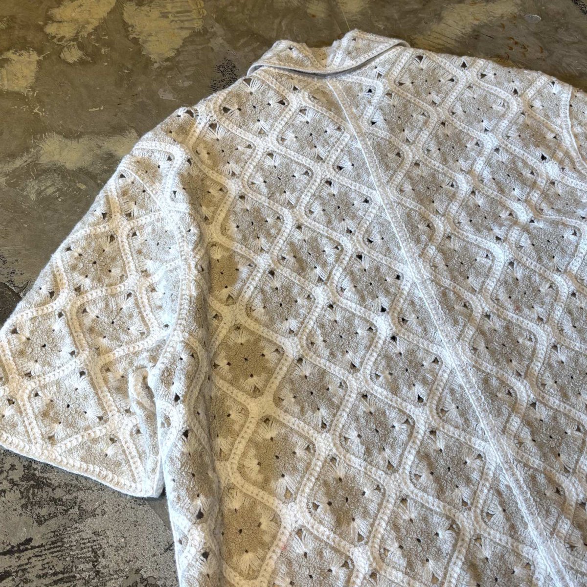 画像9: ALL OVER KNITTING LACE UP PATTERN S/S SHIRT / Mens L (9)