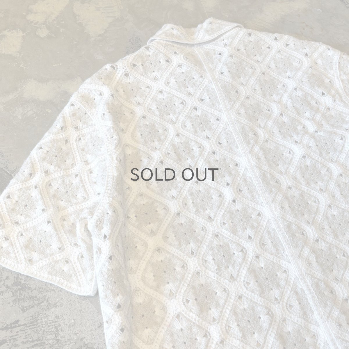 画像9: ALL OVER KNITTING LACE UP PATTERN S/S SHIRT / Mens L (9)