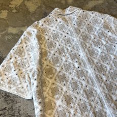 画像9: ALL OVER KNITTING LACE UP PATTERN S/S SHIRT / Mens L (9)