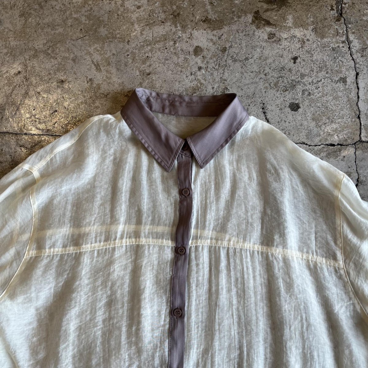 画像8: POINT COLOR LINE DESIGN SHEER  L/S SHIRT / Ladies L (8)