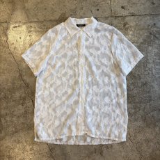 画像1: ALL OVER LEAVES PATTERN DESIGN SHEER S/S SHIRT / Ladies L / MADE IN FRANCE (1)