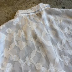 画像8: ALL OVER LEAVES PATTERN DESIGN SHEER S/S SHIRT / Ladies L / MADE IN FRANCE (8)