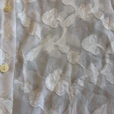 画像5: ALL OVER LEAVES PATTERN DESIGN SHEER S/S SHIRT / Ladies L / MADE IN FRANCE (5)