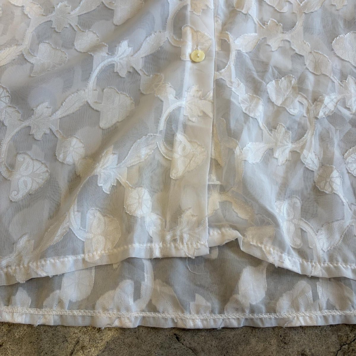 画像9: ALL OVER LEAVES PATTERN DESIGN SHEER S/S SHIRT / Ladies L / MADE IN FRANCE (9)