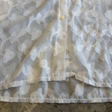 画像9: ALL OVER LEAVES PATTERN DESIGN SHEER S/S SHIRT / Ladies L / MADE IN FRANCE (9)