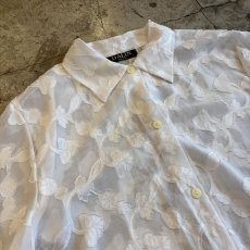 画像3: ALL OVER LEAVES PATTERN DESIGN SHEER S/S SHIRT / Ladies L / MADE IN FRANCE (3)