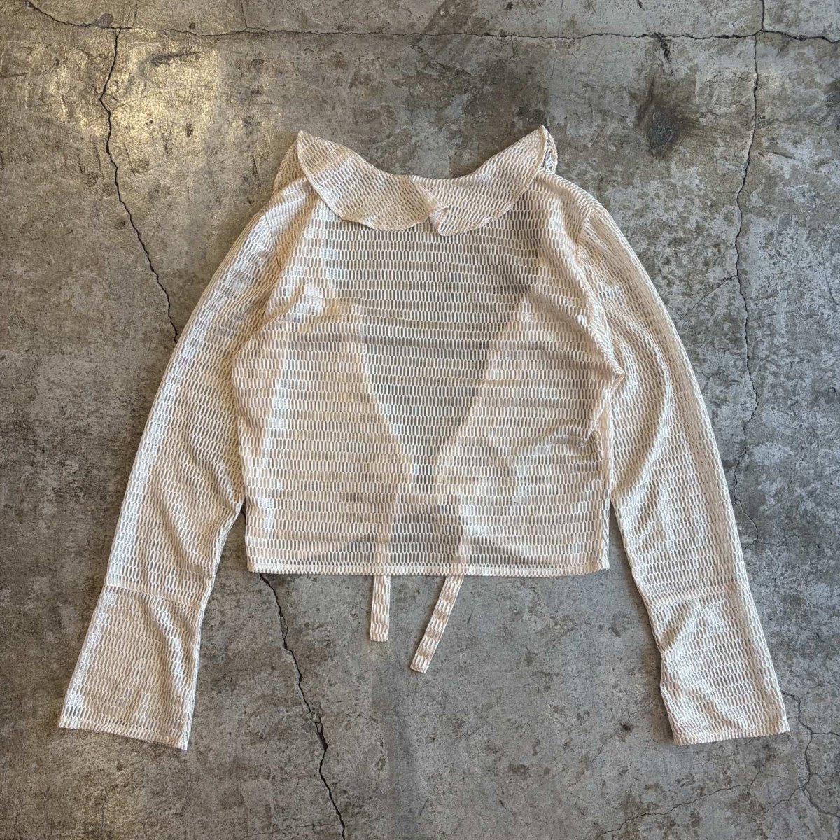 画像2: MESH DESIGN FRONT RIBBON SHORT L/S CARDIGAN  / Ladies M (2)