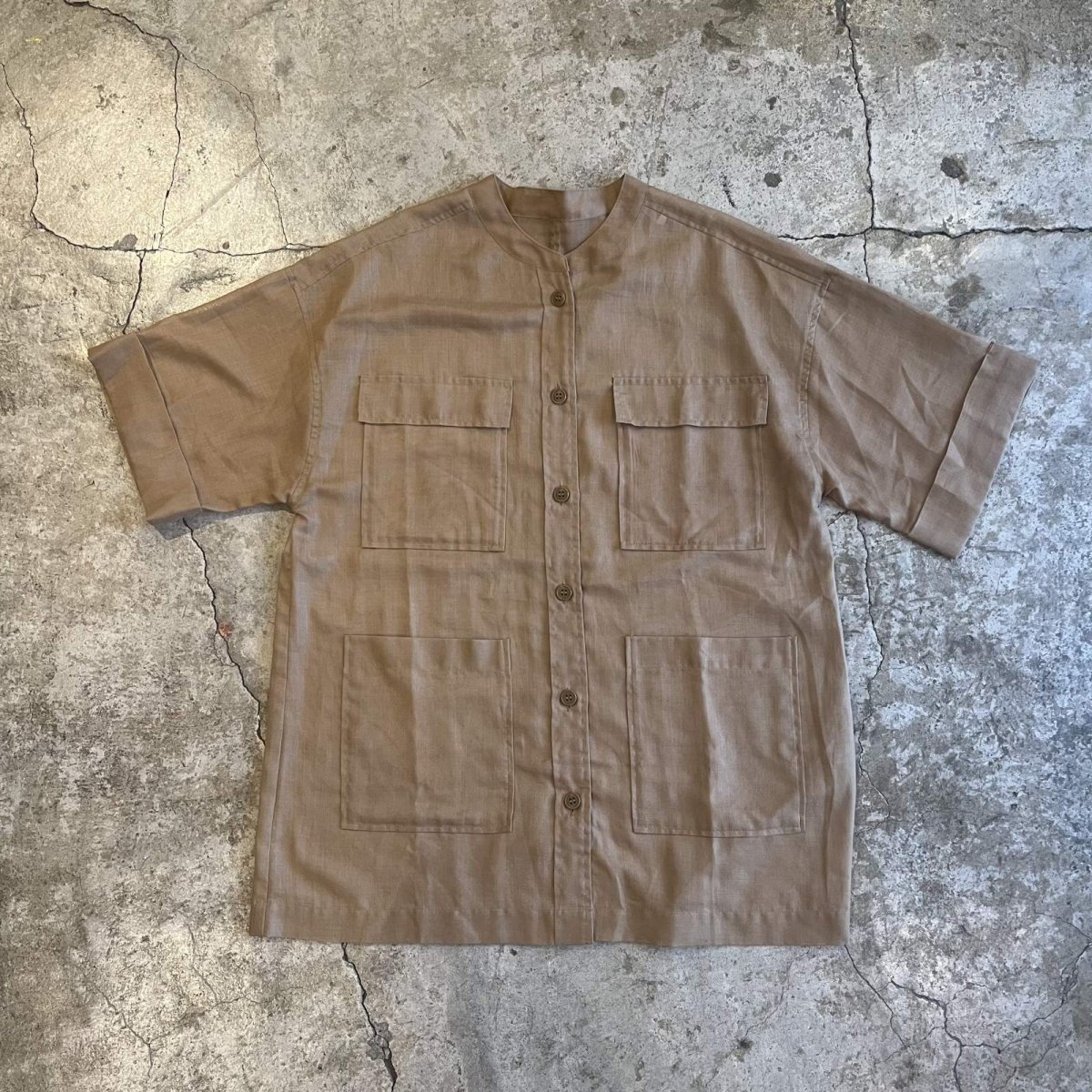 画像1: 4 POCKET NO COLLAR DESIGN SHEER S/S SHIRT / Ladies M (1)