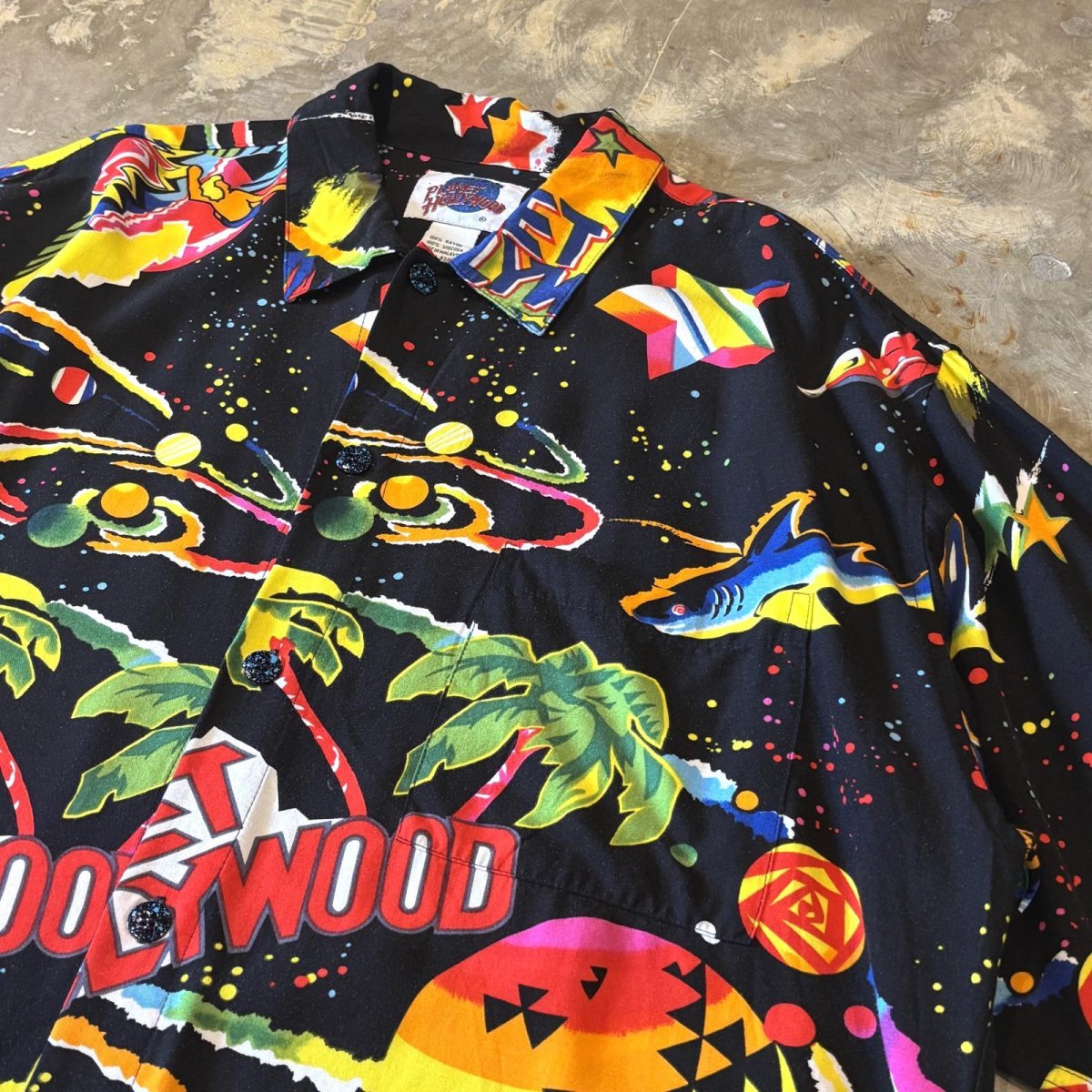 画像4: "PLANET HOLLYWOOD" ALL OVER GRAPHIC PATTERN RAYON S/S SHIRT / Mens L (4)