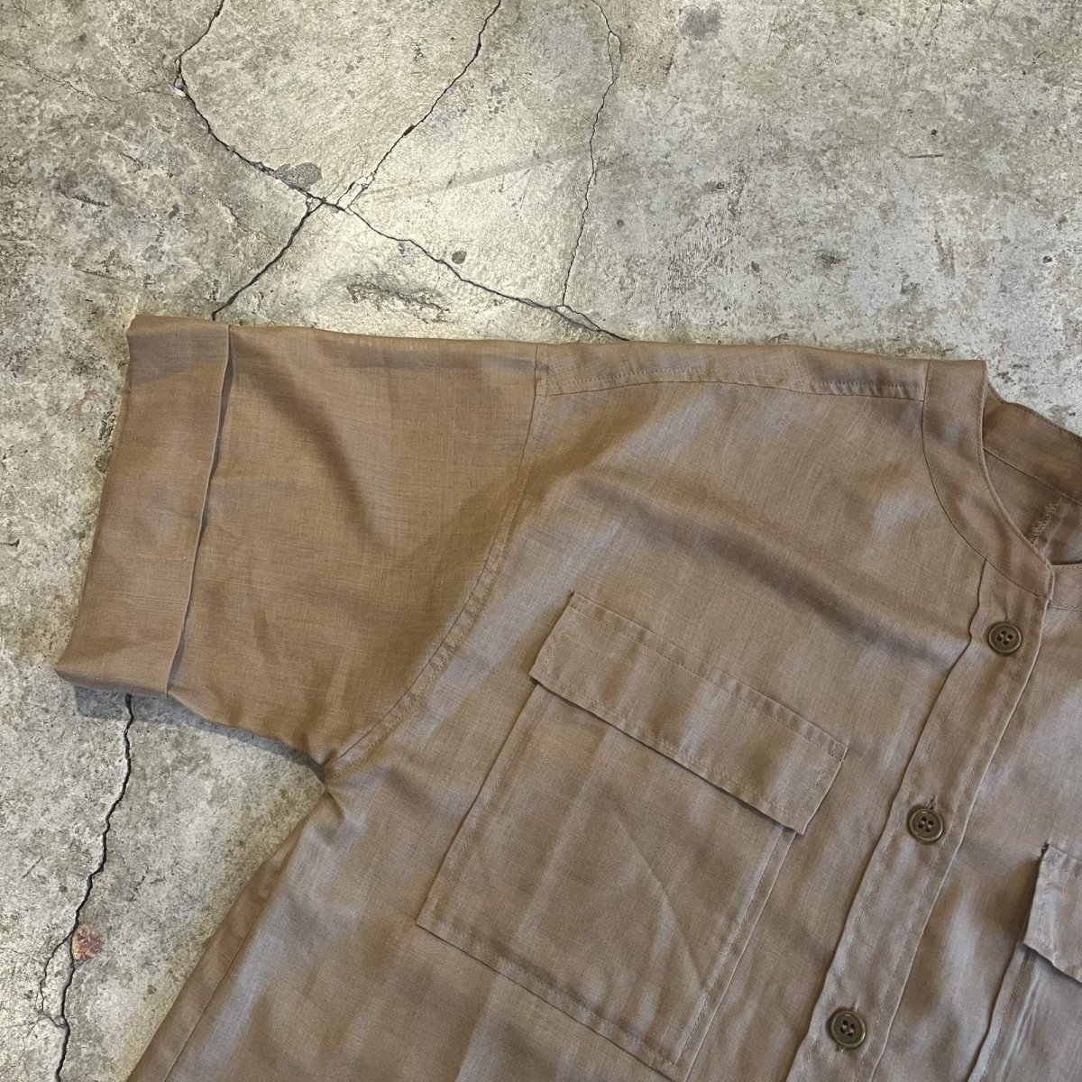 画像8: 4 POCKET NO COLLAR DESIGN SHEER S/S SHIRT / Ladies M (8)