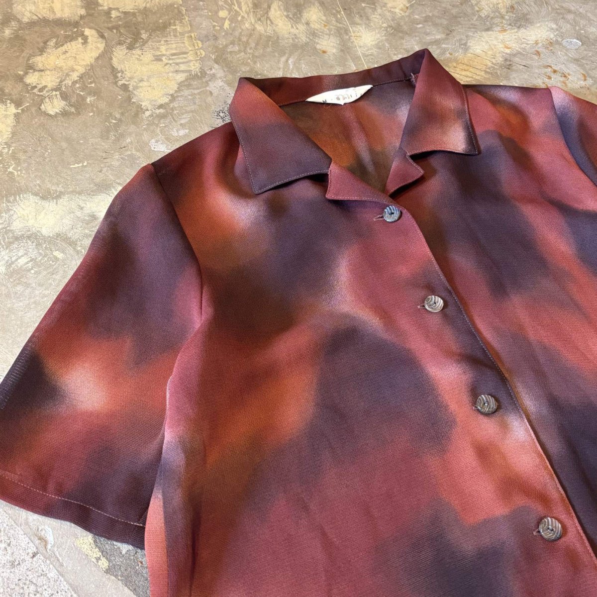 画像3: GRADATION PATTERN OPEN COLLAR SHEER S/S SHIRT / Mens M (3)