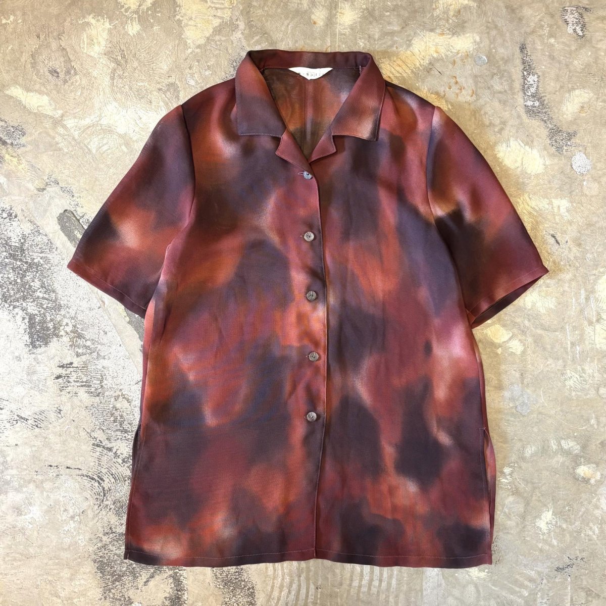 画像1: GRADATION PATTERN OPEN COLLAR SHEER S/S SHIRT / Mens M (1)
