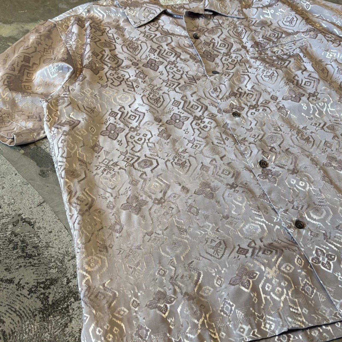 画像5: ALL OVER ARTISTIC PATTERN OPEN COLLAR S/S SHIRT / Mens L (5)