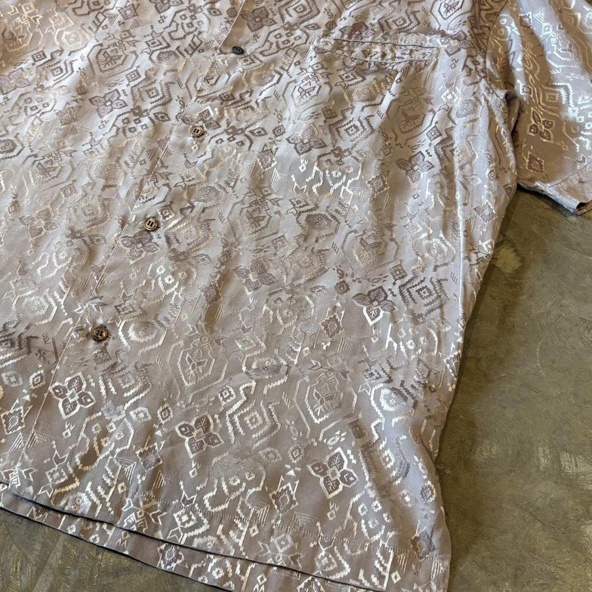 画像6: ALL OVER ARTISTIC PATTERN OPEN COLLAR S/S SHIRT / Mens L (6)