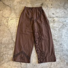 画像1: BROWN COLOR PUNCHING LACE DESIGN PATCHWORK PANTS / W24~W39 (1)