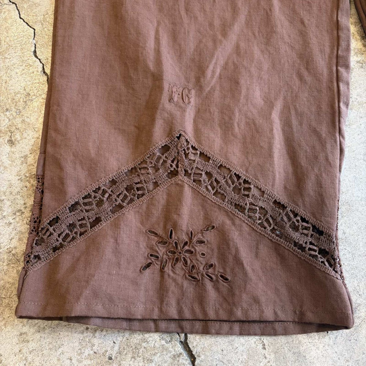 画像6: BROWN COLOR PUNCHING LACE DESIGN PATCHWORK PANTS / W24~W39 (6)