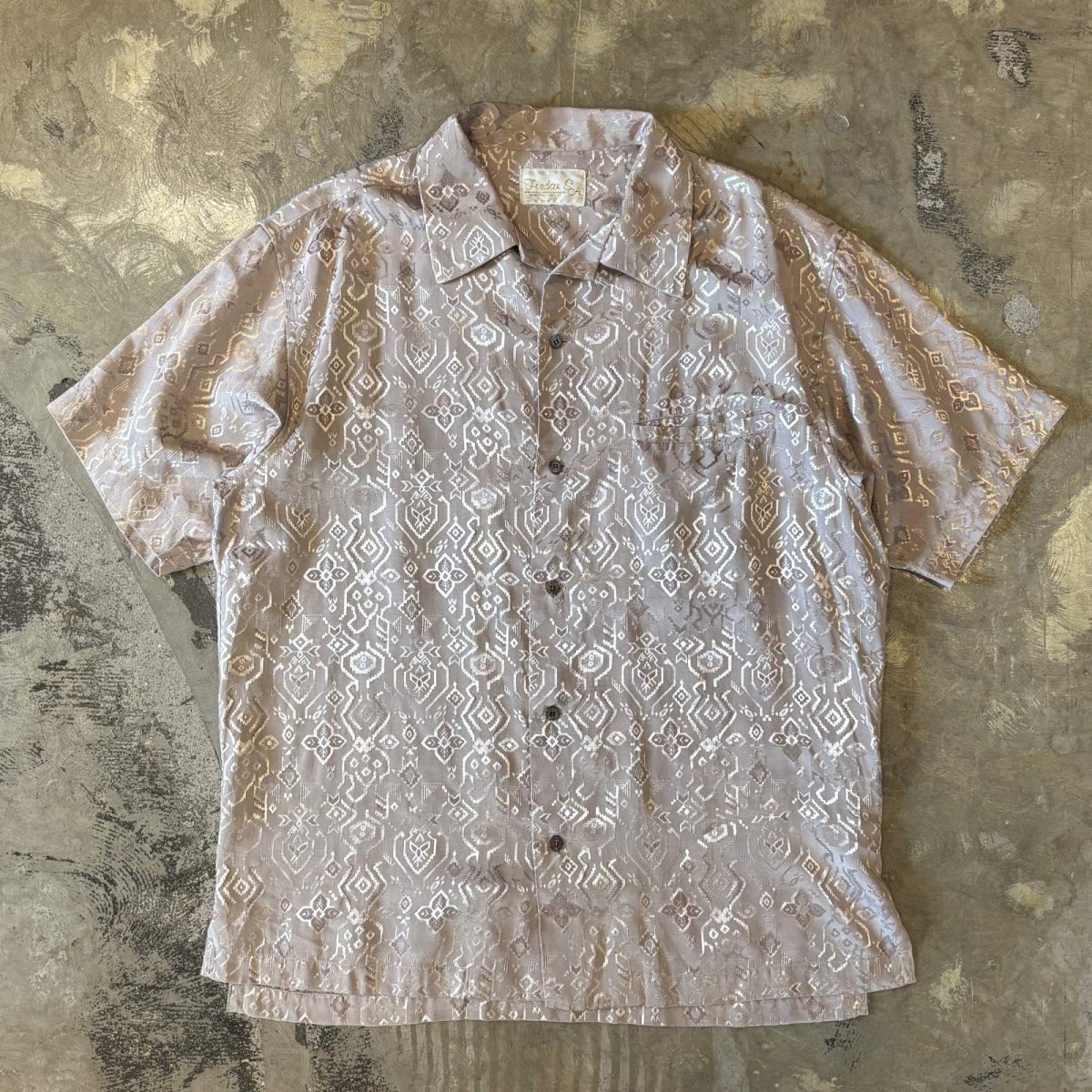 画像1: ALL OVER ARTISTIC PATTERN OPEN COLLAR S/S SHIRT / Mens L (1)