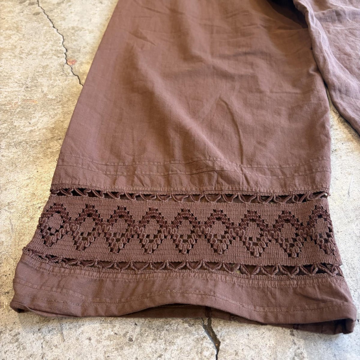 画像9: BROWN COLOR PUNCHING LACE DESIGN PATCHWORK PANTS / W24~W39 (9)