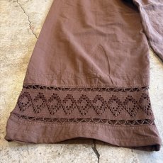 画像9: BROWN COLOR PUNCHING LACE DESIGN PATCHWORK PANTS / W24~W39 (9)
