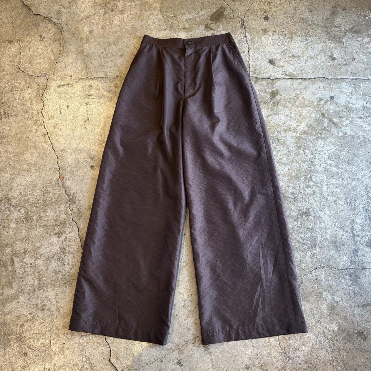 画像1: BROWN COLOR SHEER DESIGN WIDE PANTS / W25~W29 (1)