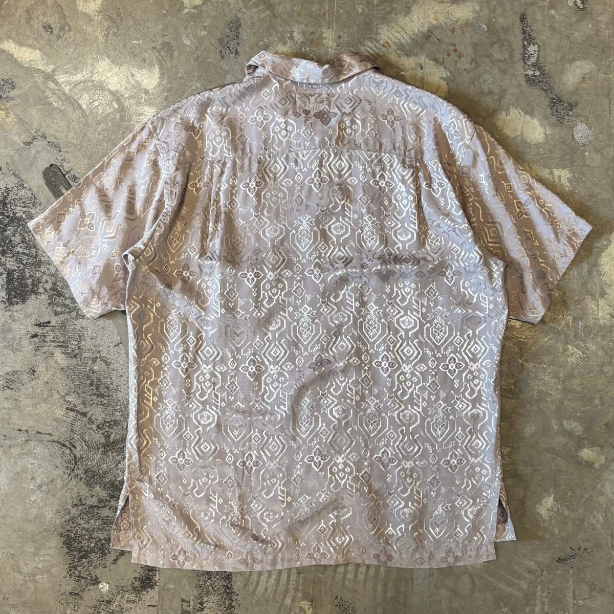 画像2: ALL OVER ARTISTIC PATTERN OPEN COLLAR S/S SHIRT / Mens L (2)