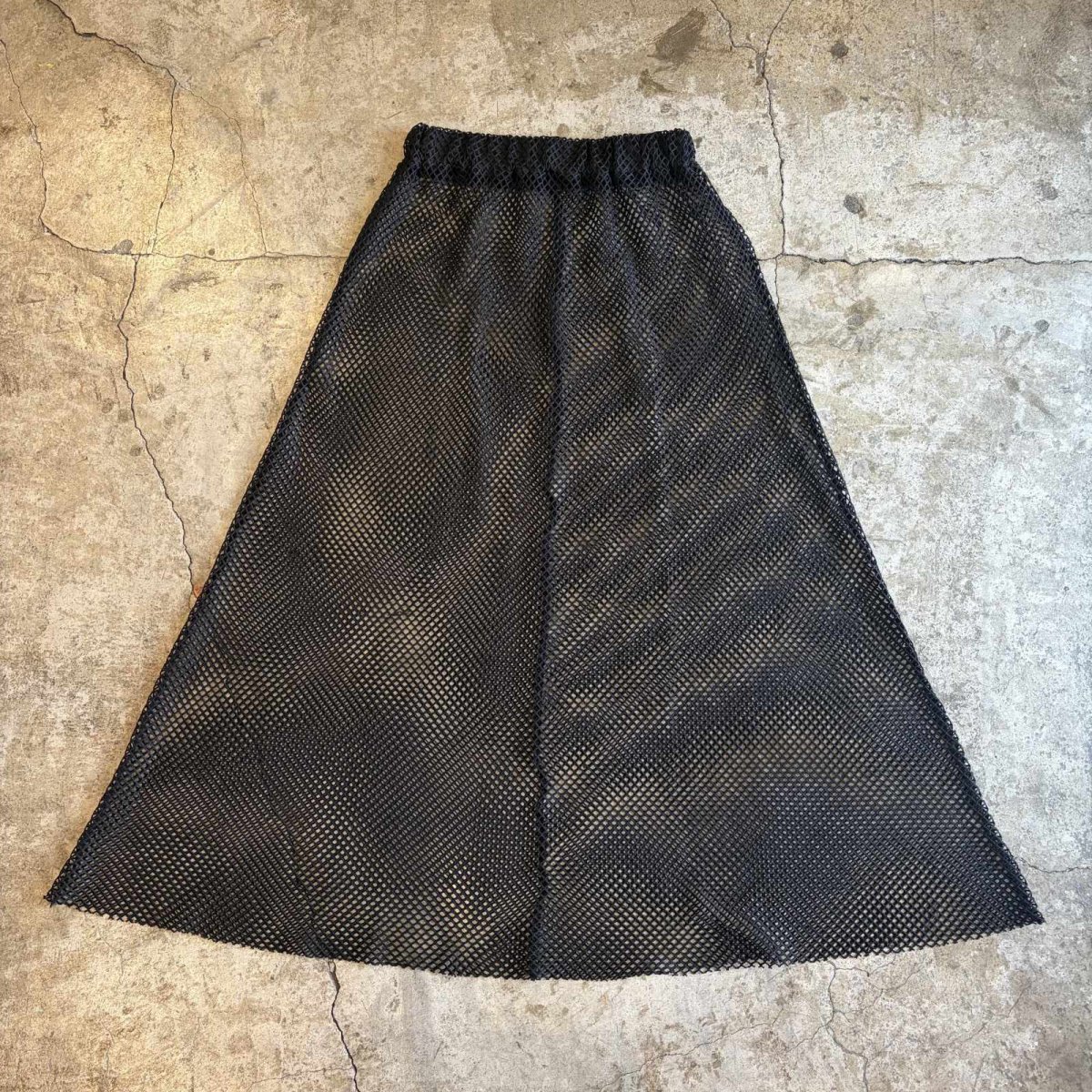 画像1: BLACK COLOR MESH DESIGN ALINE LONG SKIRT / W24~W36 (1)