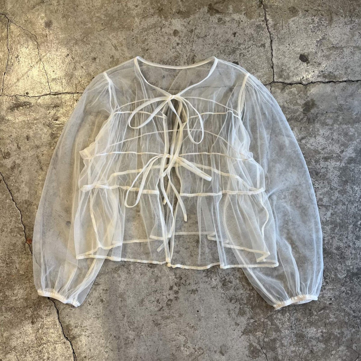 画像1: DOUBLE RIBBON DESIGN SHEER TULLE L/S CARDIGAN  / Ladies M~L (1)