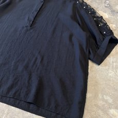 画像6: SHOULDER SHEER SWITCHED STUDS DECORATIVE S/S POLO SHIRT / Mens L  (6)