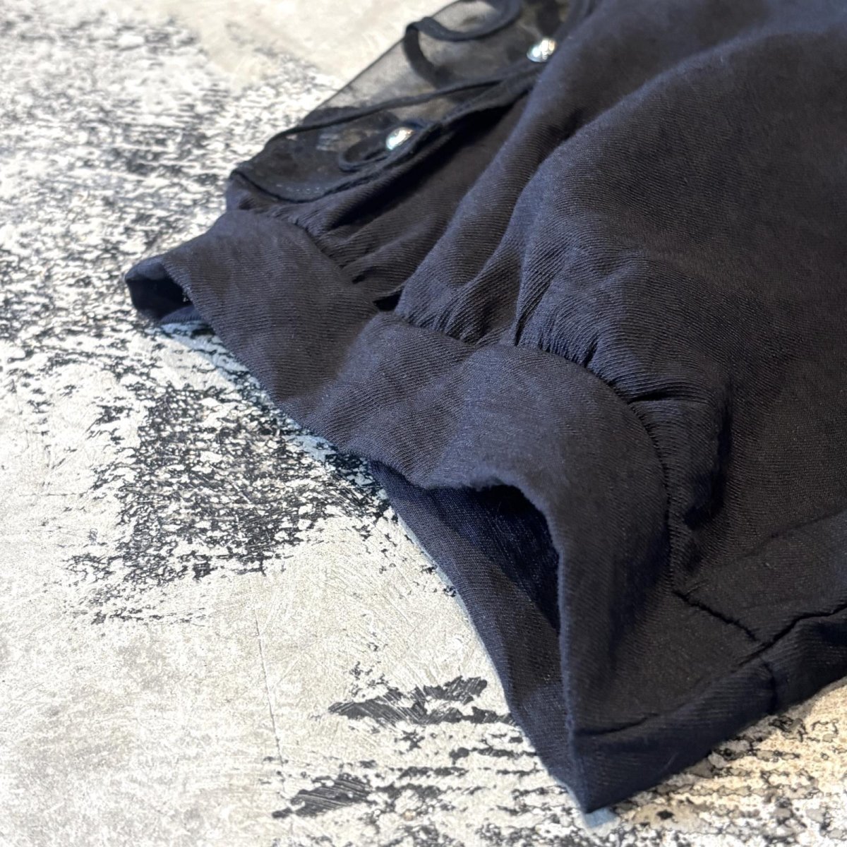 画像7: SHOULDER SHEER SWITCHED STUDS DECORATIVE S/S POLO SHIRT / Mens L  (7)