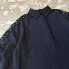 画像3: SHOULDER SHEER SWITCHED STUDS DECORATIVE S/S POLO SHIRT / Mens L  (3)