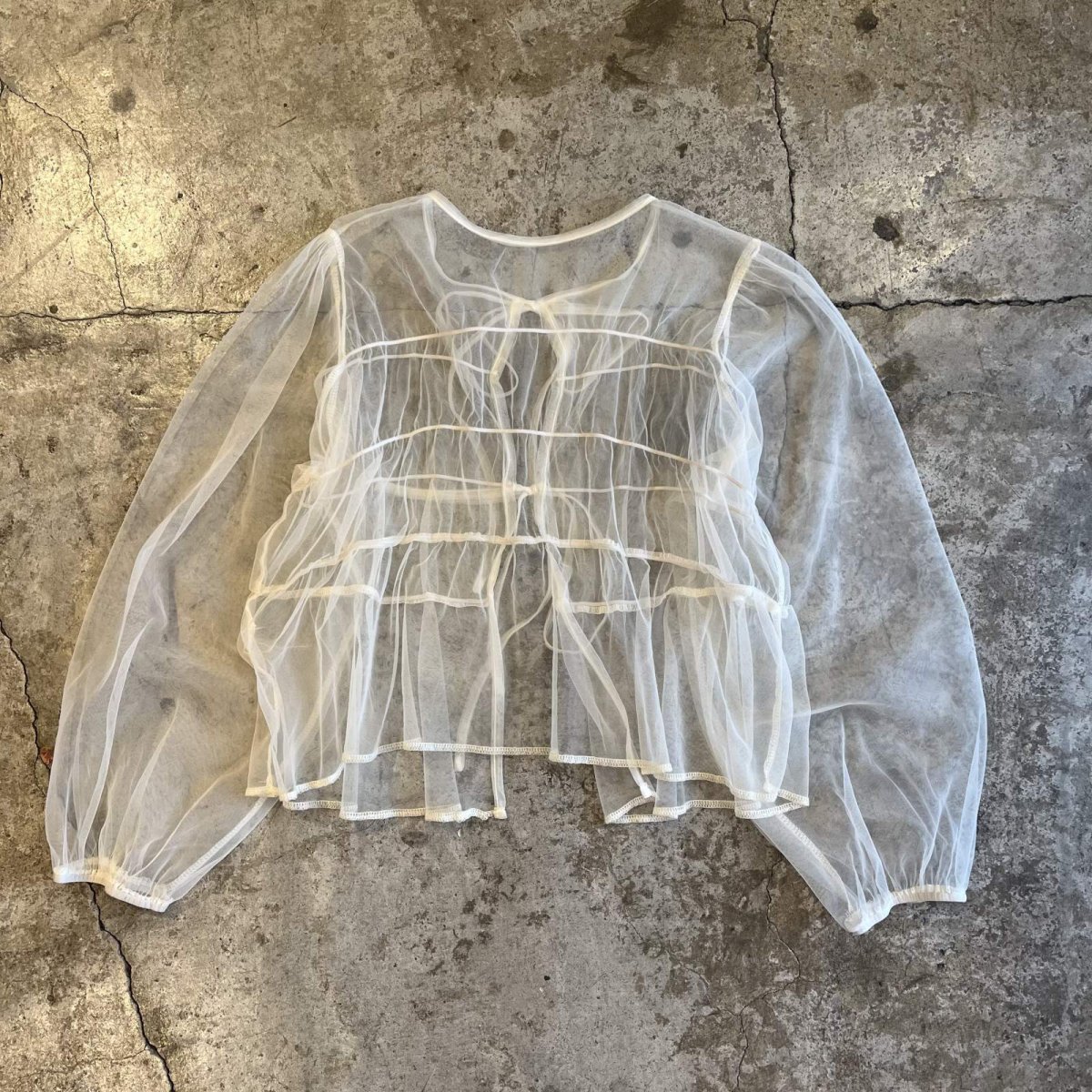 画像2: DOUBLE RIBBON DESIGN SHEER TULLE L/S CARDIGAN  / Ladies M~L (2)
