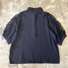 画像2: SHOULDER SHEER SWITCHED STUDS DECORATIVE S/S POLO SHIRT / Mens L  (2)