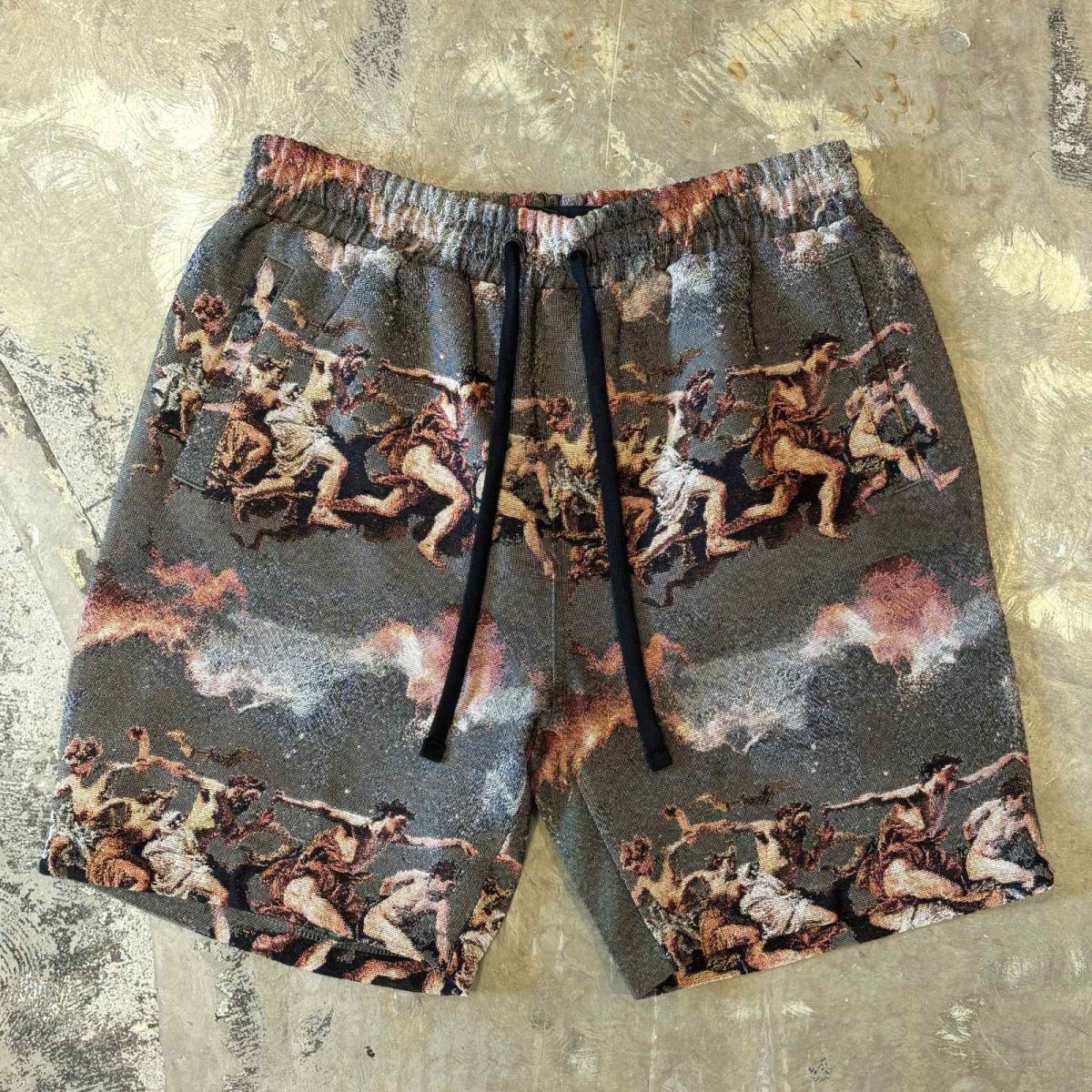 画像1: ART GRAPHIC PATTERN WIDE SILHOUETTE SHORTS / FREE (1)
