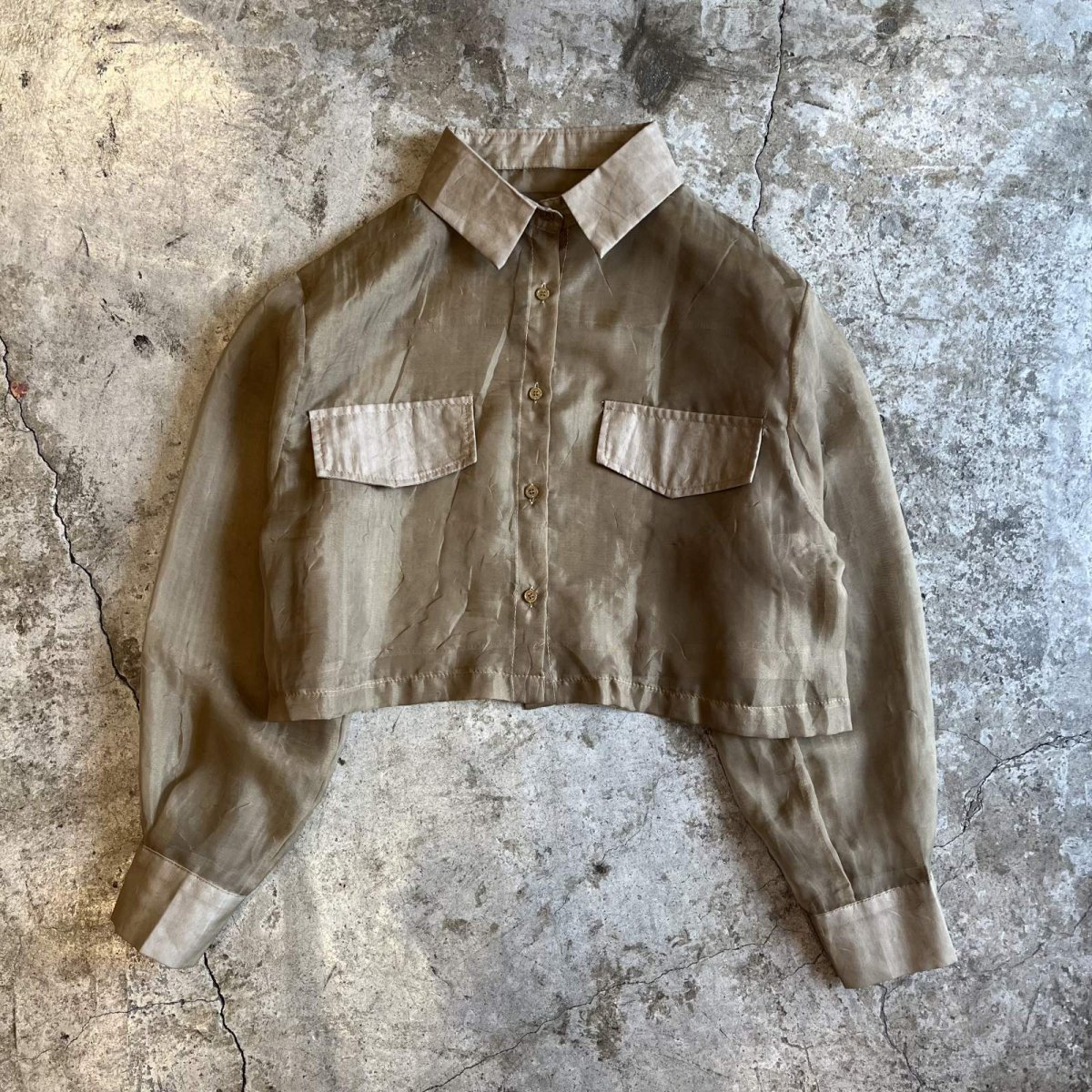 画像1: DOUBLE FLAP DESIGN SHEER SHORT L/S SHIRT / Ladies M (1)