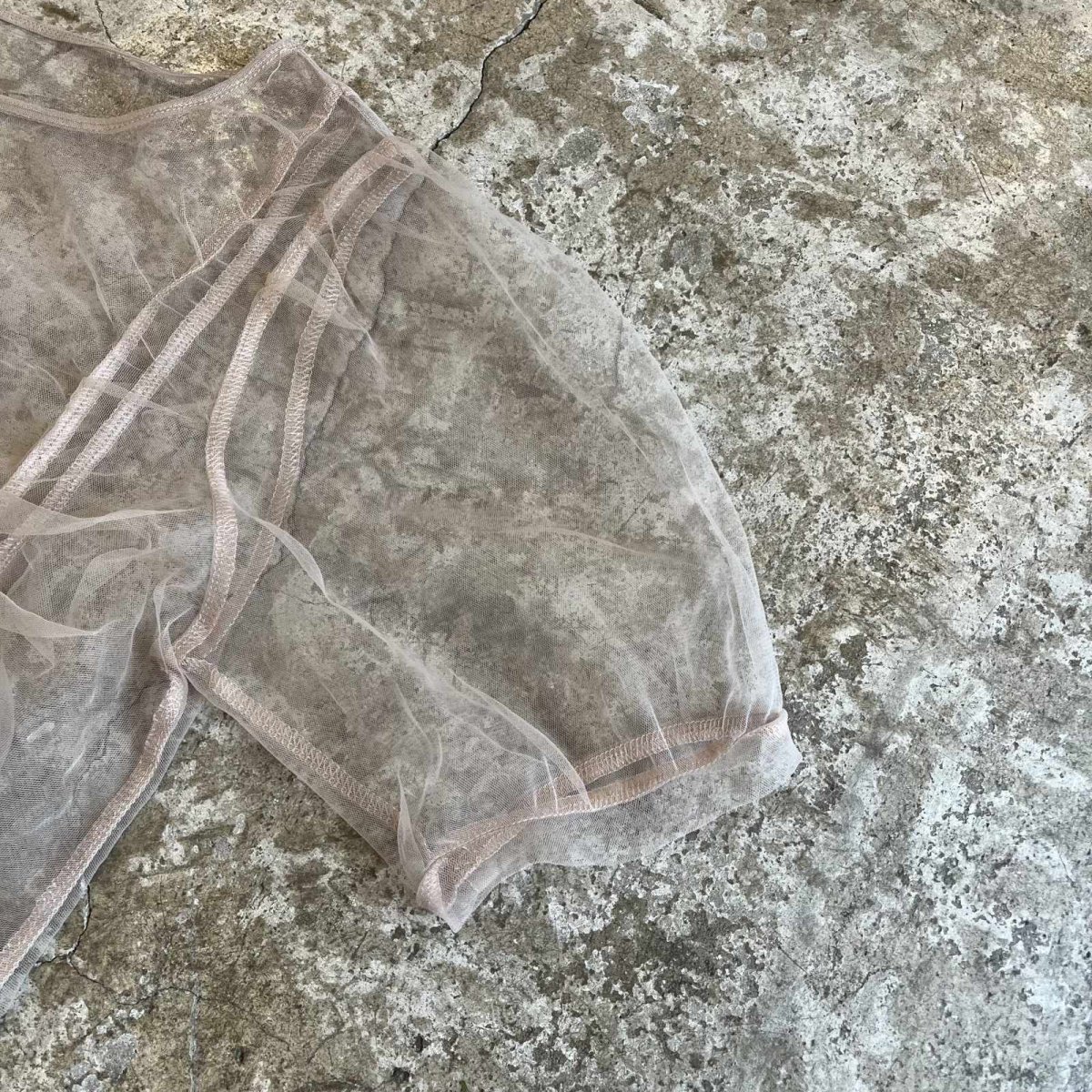 画像6: BEIGE COLOR FRONT SHARRING DESIGN TULLE S/S TOPS / Ladies M (6)