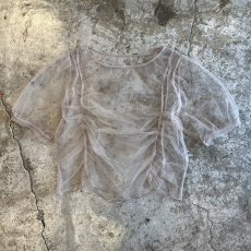 画像1: BEIGE COLOR FRONT SHARRING DESIGN TULLE S/S TOPS / Ladies M (1)