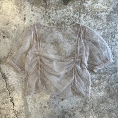 画像2: BEIGE COLOR FRONT SHARRING DESIGN TULLE S/S TOPS / Ladies M (2)