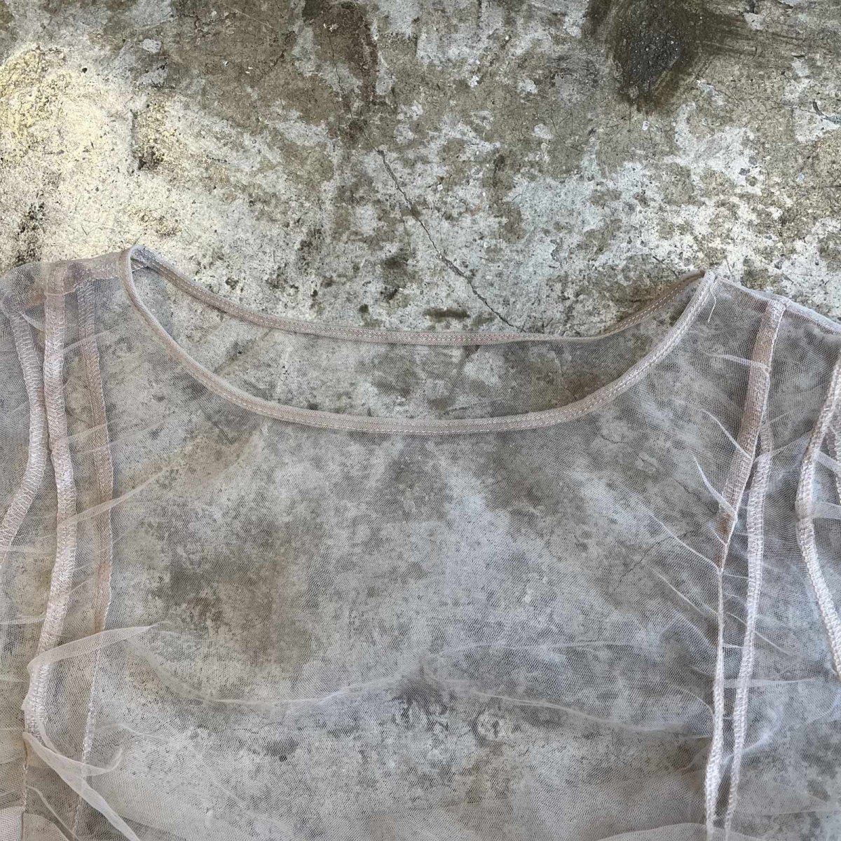 画像7: BEIGE COLOR FRONT SHARRING DESIGN TULLE S/S TOPS / Ladies M (7)